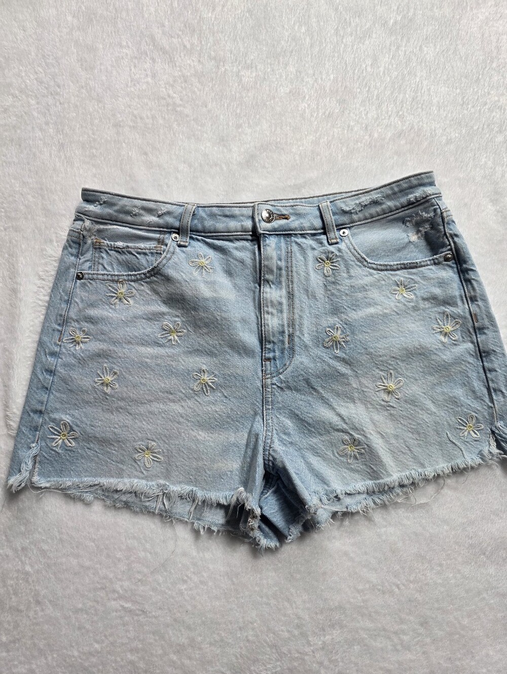 American Eagle Daisy Embroidered Denim Shorts Frayed Hem Size 12